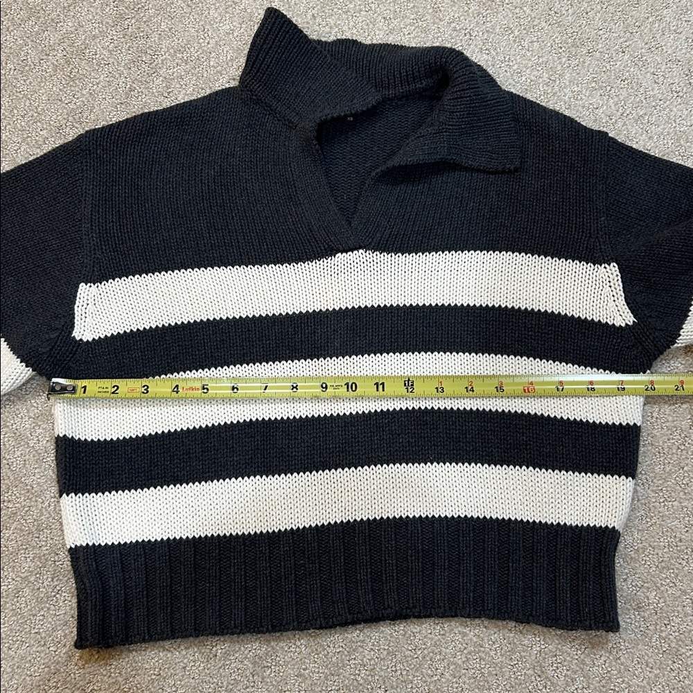 Quince 100% Organic Cropped Cotton Polo Sweater Charcoal/Off White XS - Picture 11 of 12
